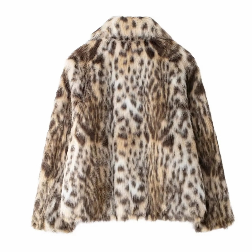 Style slim fit fashion simple single breasted faux fur effect lapel coat jacket - Picture 5 of 8